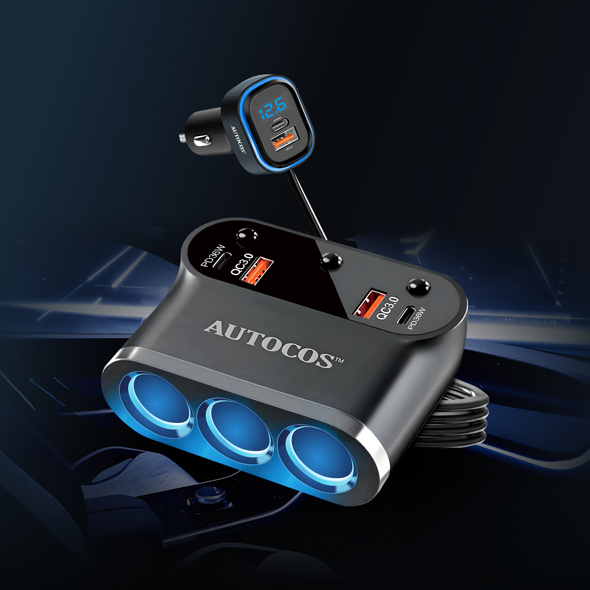 오토코스 차량용 고속 충전기 360W 대용량 멀티 소켓 PD65W 시거잭 ATS-109 이미지 8