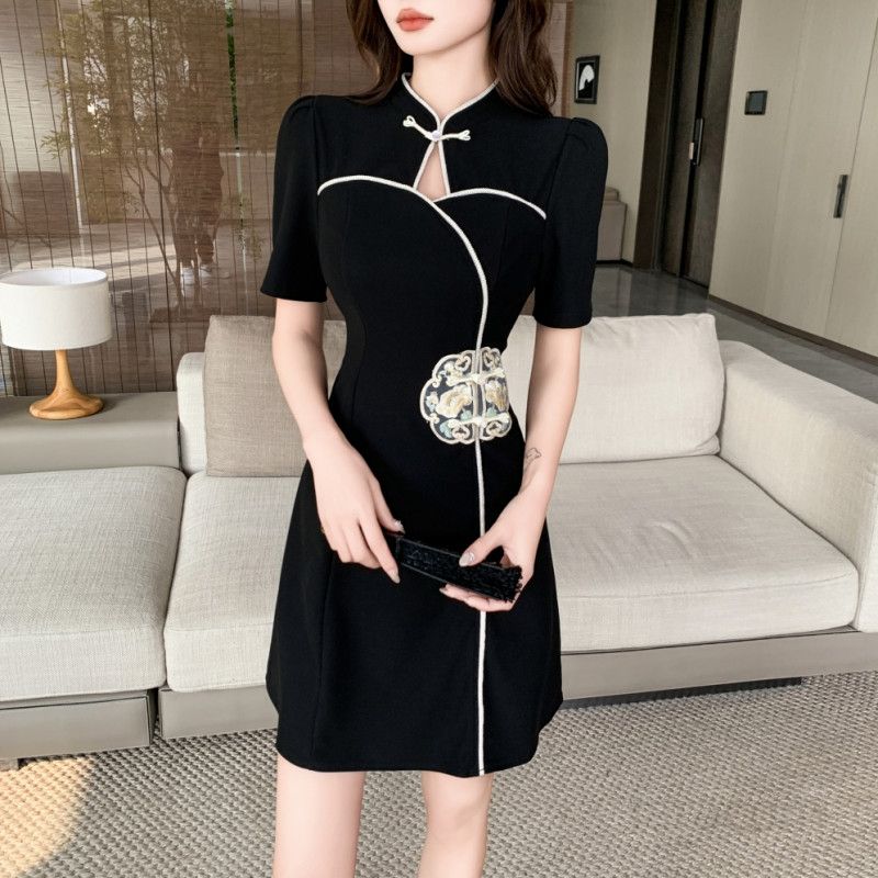 여성 중국 개량형 치파오 슬리밍 드레스 여름 파티룩 전통 스타일 시원한 착용감 코스프레 의상 매력적인 디자인 셀프촬영용 - 상품 이미지