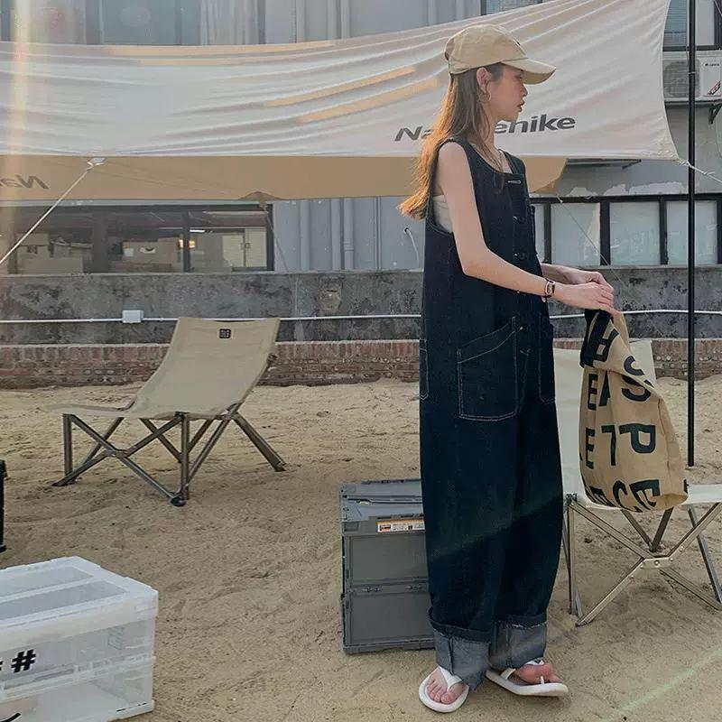 데님 멜빵바지 점프수트 빅사이즈 오버핏 멜빵 여름 상품 이미지