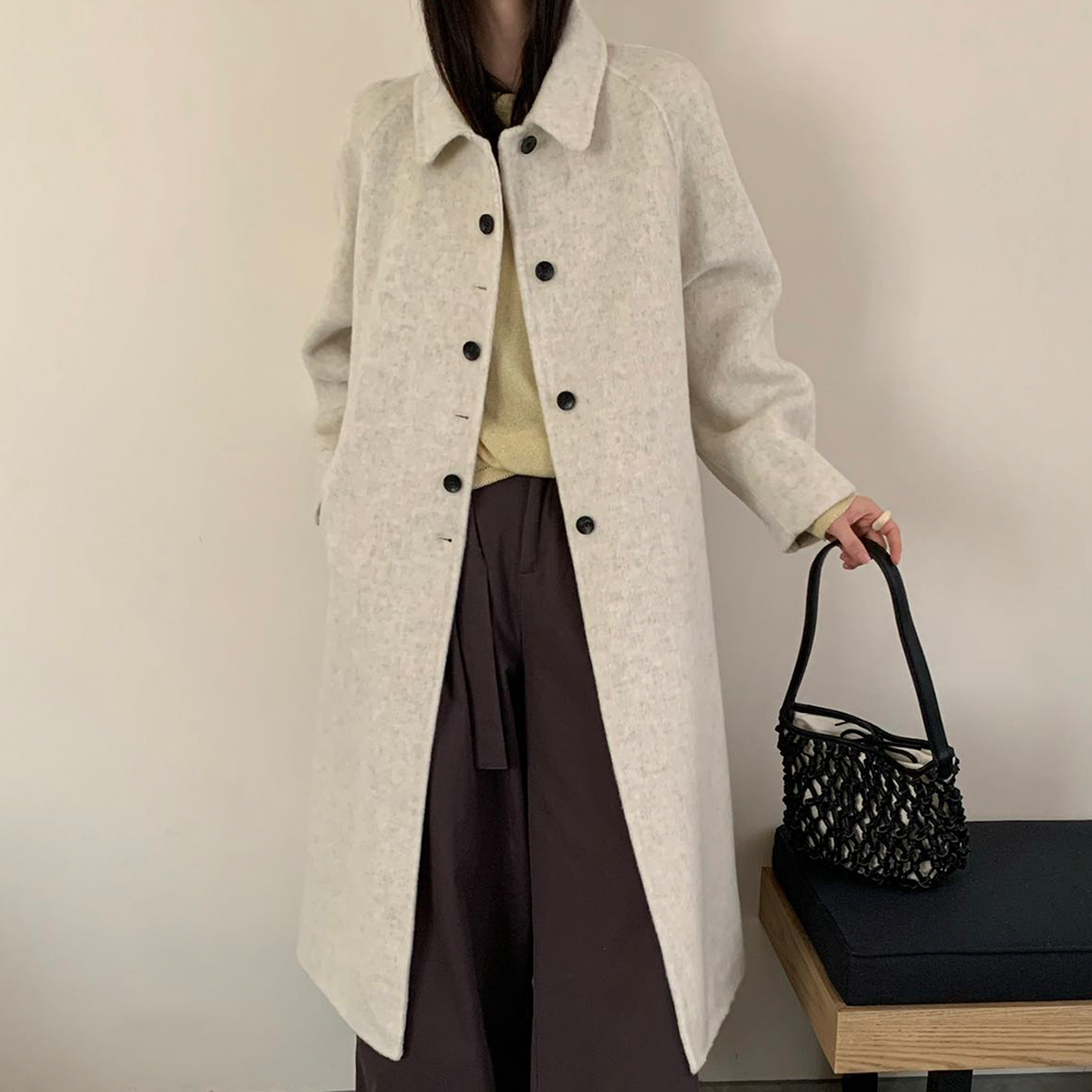 여성 핸드메이드 울100 블루 루즈핏 롱코트 겨울 간절기 모던 아우터