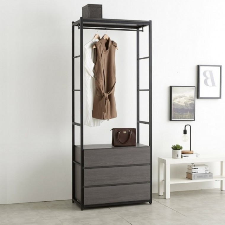 가구산책 그레이 4805 3단서랍 수납 철제선반 행거시스템장 RV953