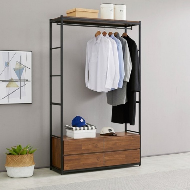 가구산책 4124 2단서랍 수납 철제선반 행거시스템장 RV971