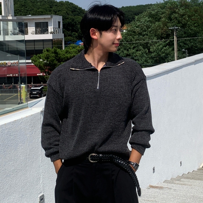 1+1 남자 래키 오버핏 봄 가을 반집업 니트 맨투맨 - 상세 이미지 3
