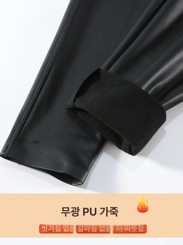 레깅스 가죽 여성 바지 포인트룩 핏업 레자 쫀쫀 팬츠 스타일리쉬 유광 쫀쫀한 밴딩 베이지 L 60.0-70.0kg - 상세 이미지 5