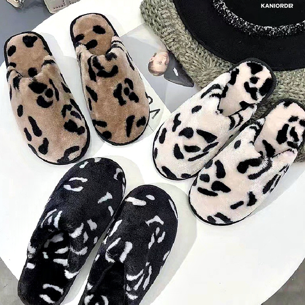 털 실내화 겨울 호피 슬리퍼 털신 발 퍼 페이크퍼 여성 사무실 가정용 사무용 바닥 - 상품 이미지