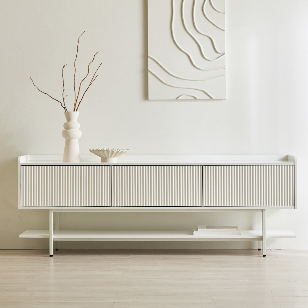 룸티크 다리형 거실장 낮은 TV 수납장 2단 템바 1800, 화이트화이트