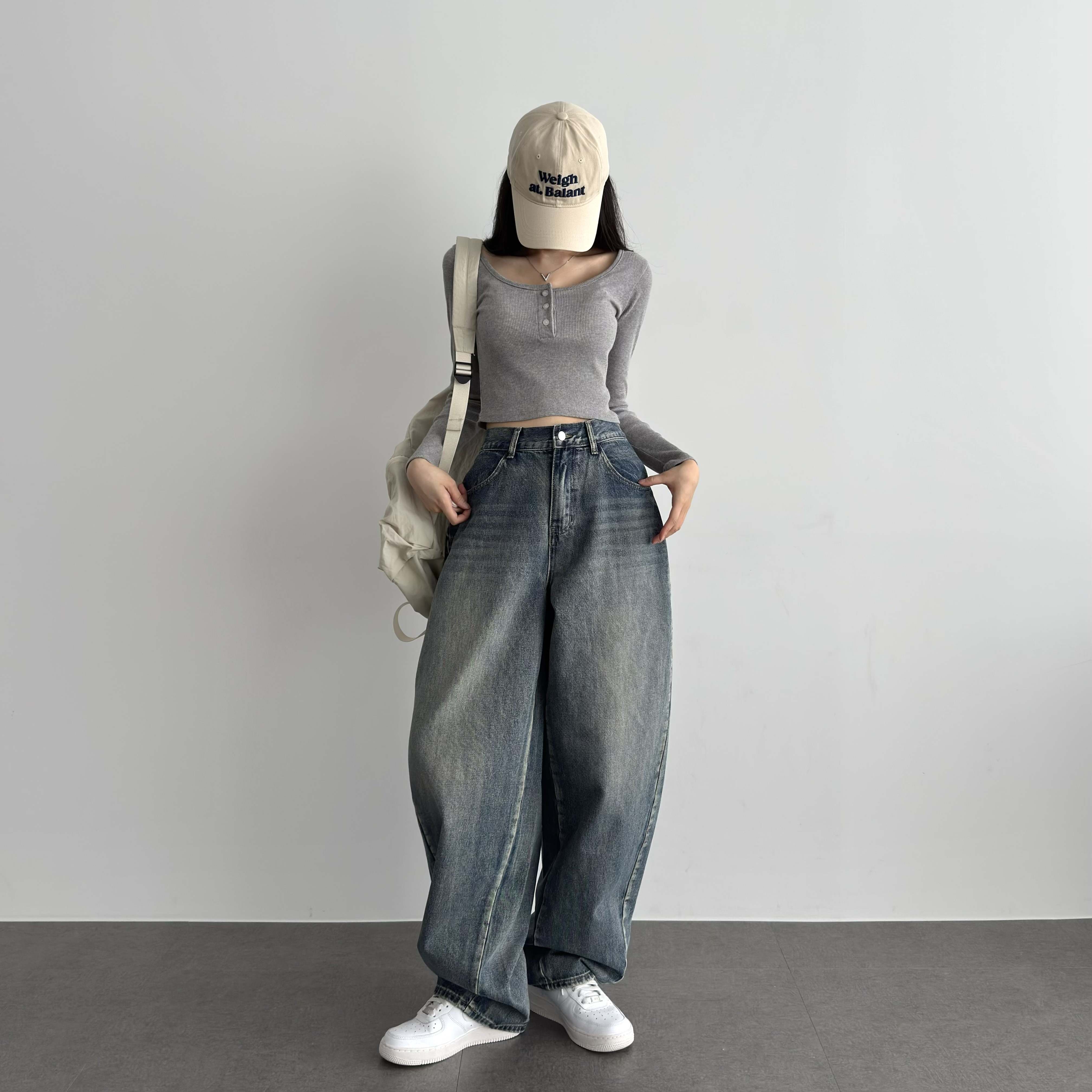 키작녀청바지 커브 와이드 벌룬 청바지 연청 진청 항아리 바지 - 상세 이미지 5