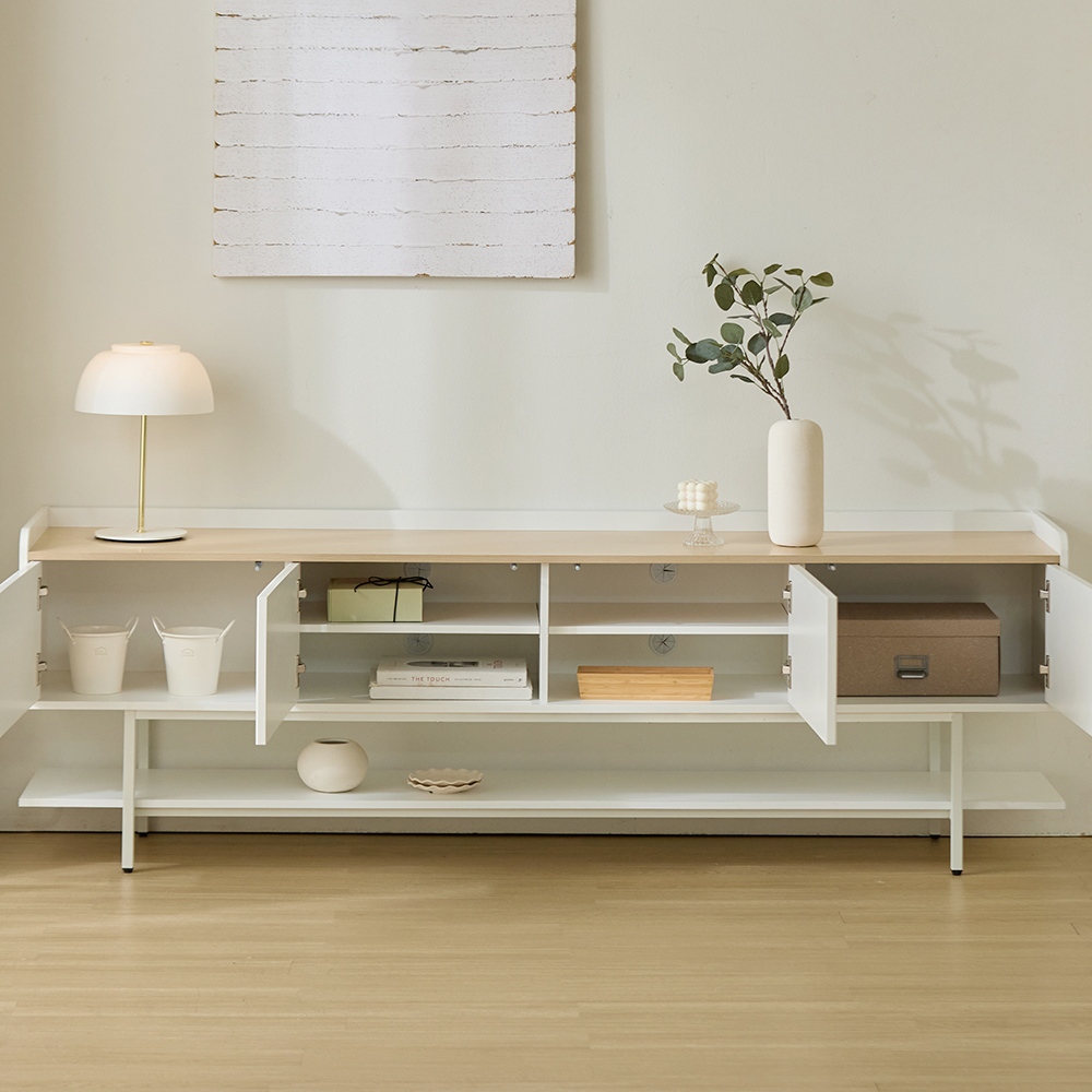 룸티크 다리형 거실장 낮은 TV 수납장 2단 템바 1800, 화이트화이트