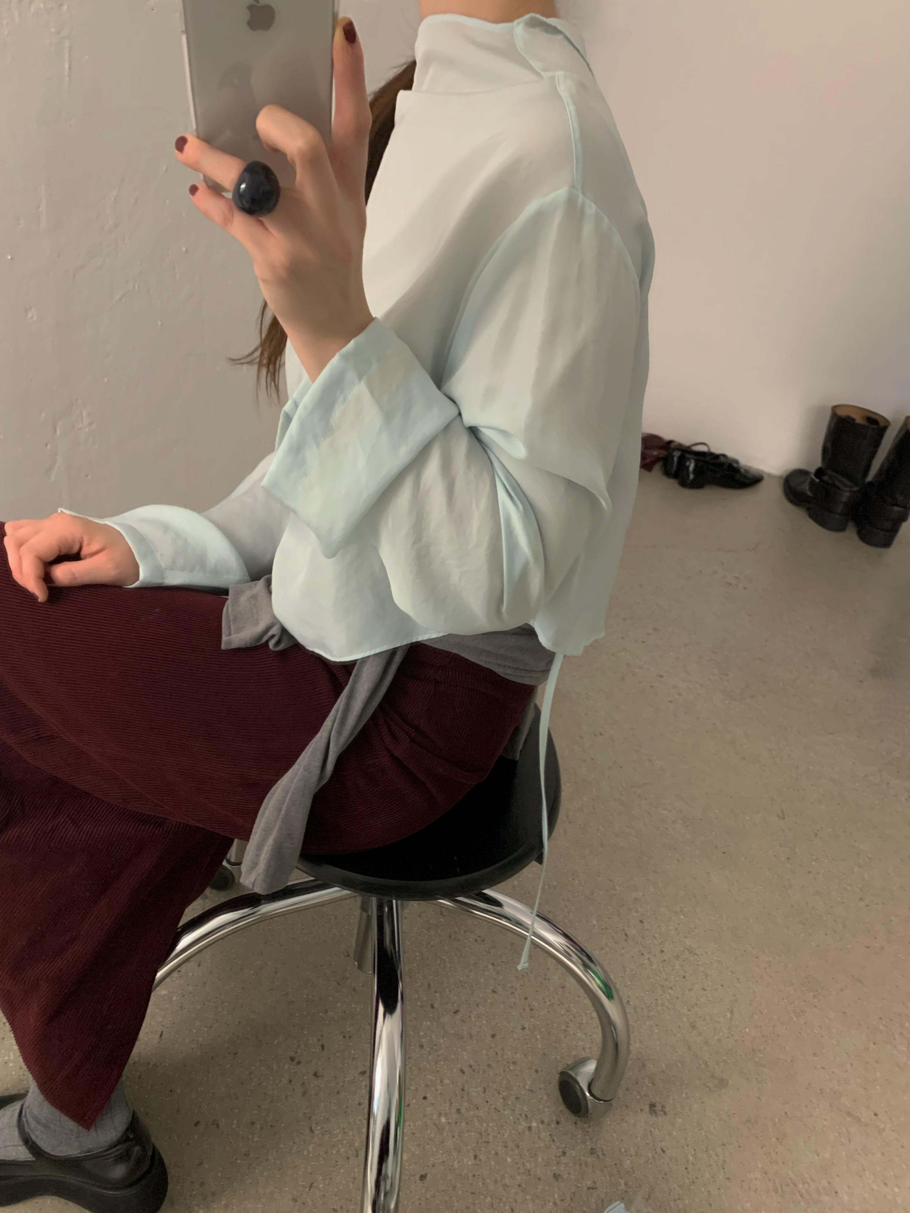 [당일발송] 바스켓 모브 블라우스 하이넥 블라우스 (2c) - 상세 이미지 5