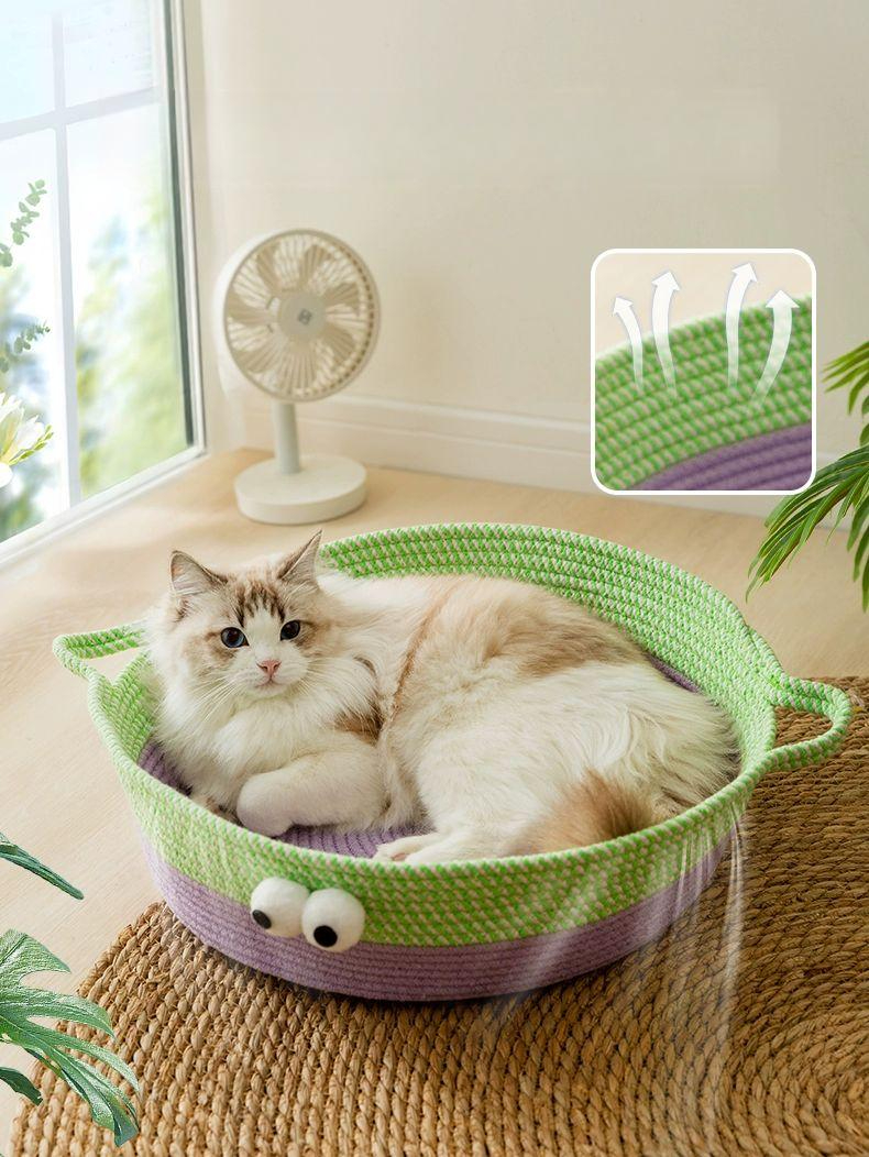 고양이집 고양이 휴식처 쉼터 통풍 천연면직 넉넉 공간 애견 라탄 라탄침대 S 체중2.5kg이하추천 - 상품 이미지