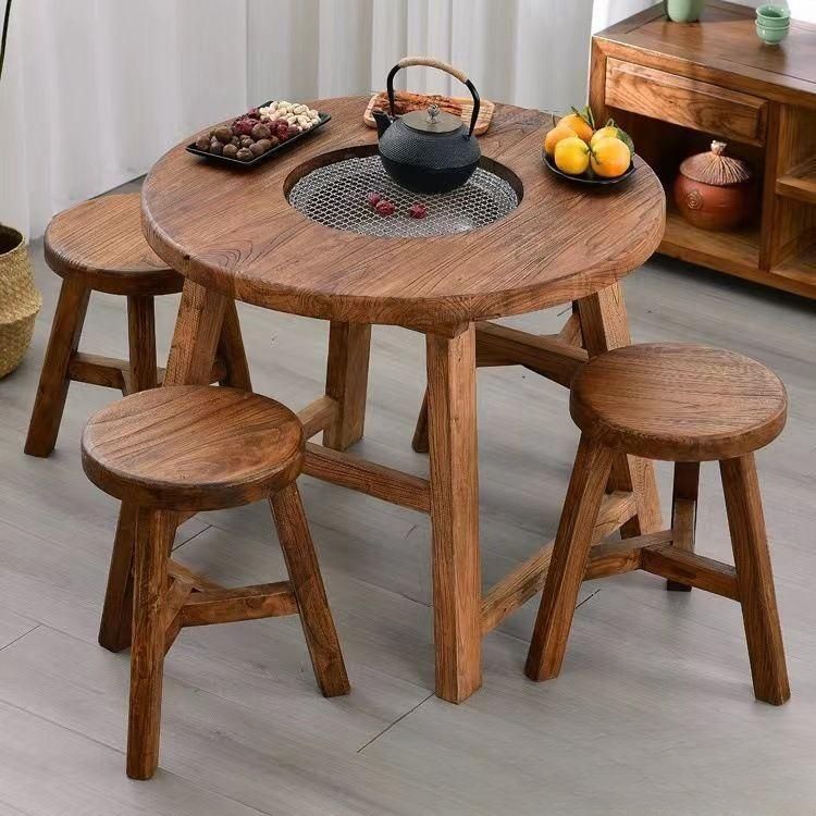 야외 원목테이블 화로 그릴 낮은 테이블 양꼬치 차탁자 철냄비 / 80x50cm - 상세 이미지 3
