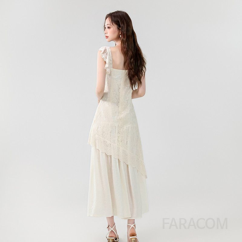 레이스 자수 롱 드레스 우아한 여름 여성원피스 프렌치 V넥 시원한 착용감 여행 휴양지 스타일 바캉스룩 데일리 패션 - 상세 이미지 2