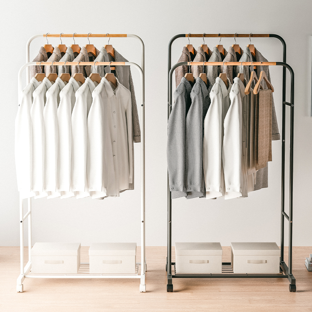 무베즈 평생쓰는 2단 이동식행거 튼튼한 드레스룸 스탠드 옷걸이 행거