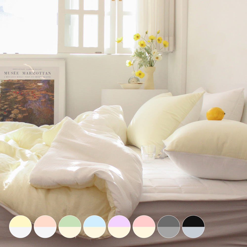 부드러운 디어마이 리버서블 워싱 옥수수솜 무봉제 차렵이불 레몬 피즈, Q(퀸)