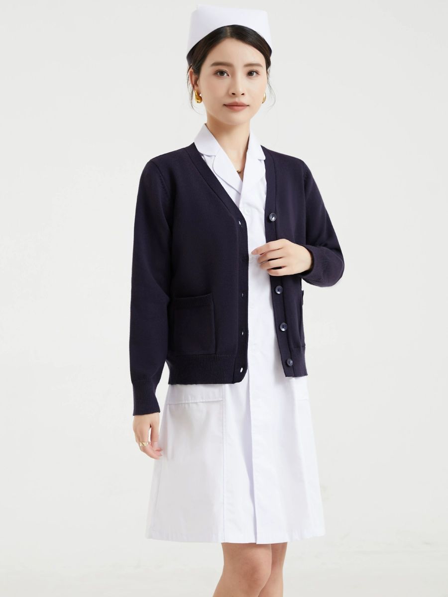 병원 간호복 가디건 간호사 물리치료사 임부복 브이넥 카디건 겉옷 간호조무사 실내용 네이비블루 포켓형 여성용 S - 상세 이미지 3