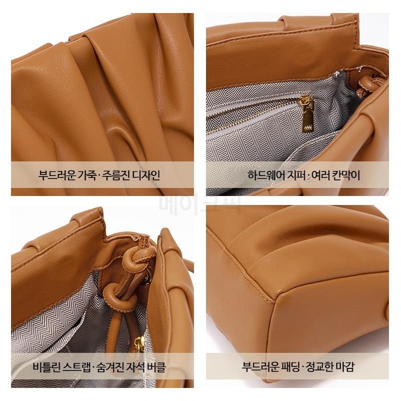 여성 가죽 숄더백 소형 정사각형 데일리 패션 크로스백 스타일리시하게 독보이는 주름진 디자인 - 상세 이미지 5