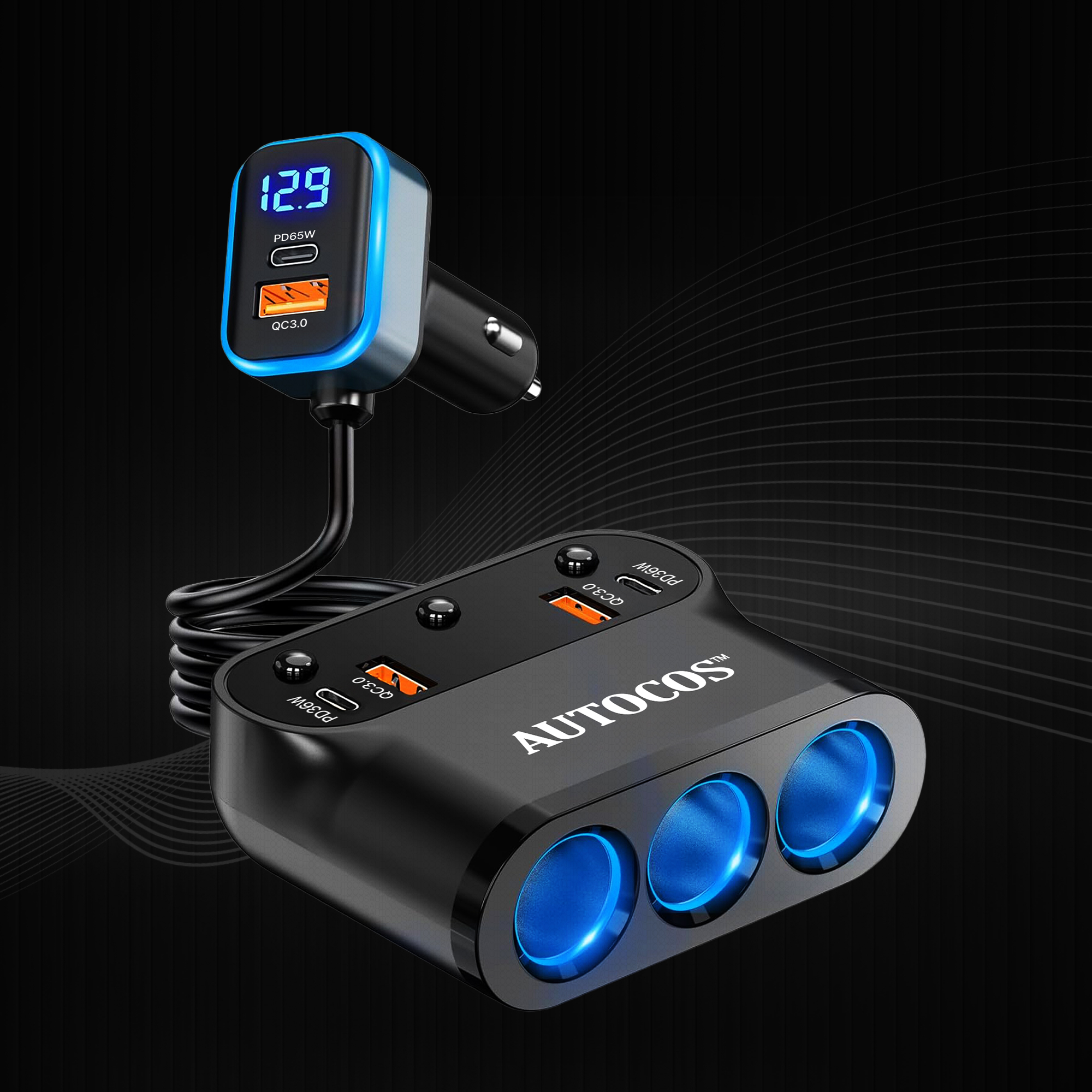 오토코스 차량용 고속 충전기 360W 대용량 멀티 소켓 PD65W 시거잭 ATS-109 이미지 7