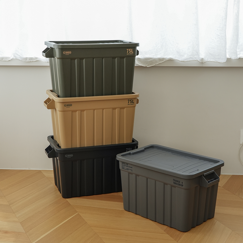 카고컨테이너 실드 박스 75L 캠핑 수납 정리함 다용도 트렁크 카키