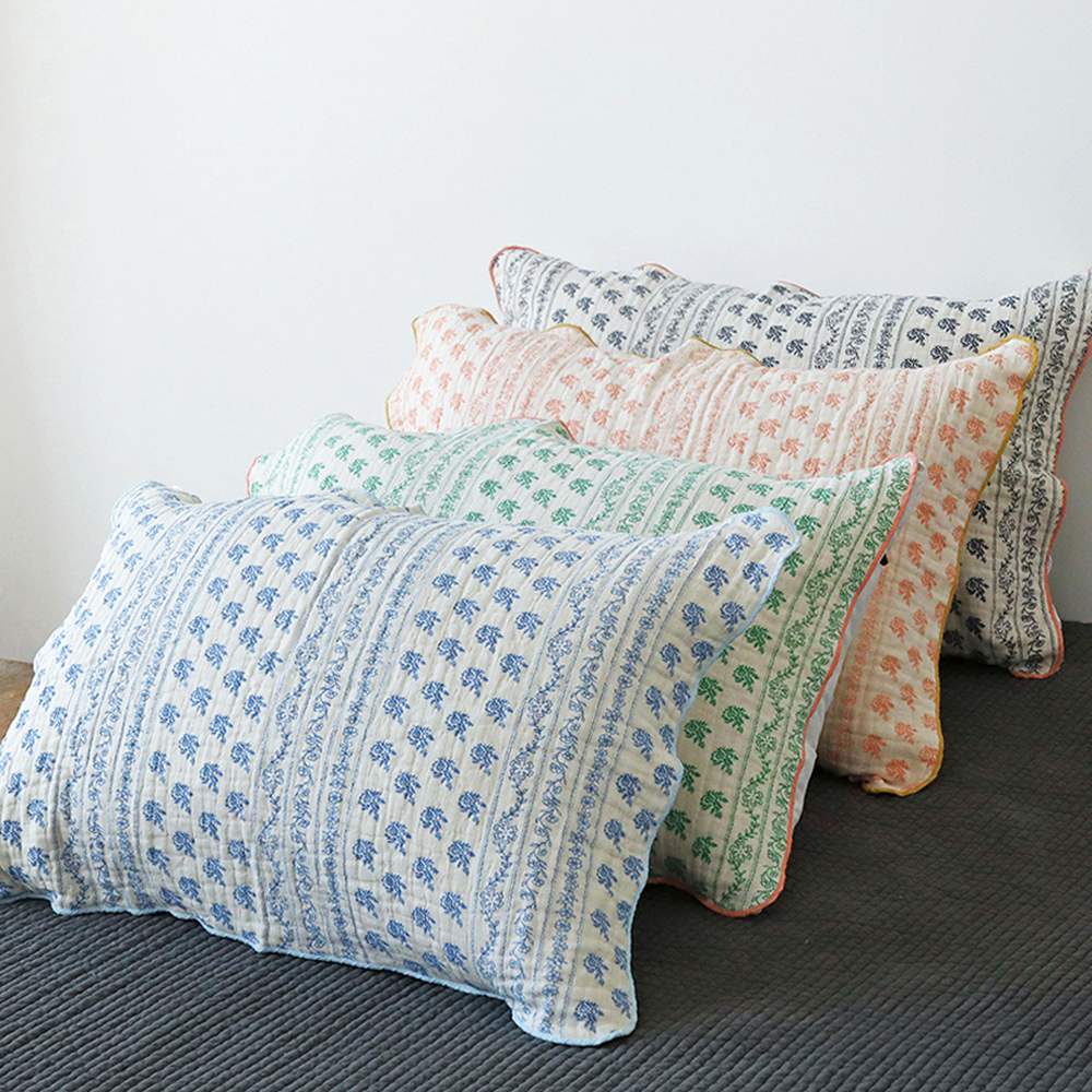 4중 거즈 에스닉 스트라이프 양면사용 고정밴드 밴드형 교체형 여행용 덧베개 사계절 베개커버