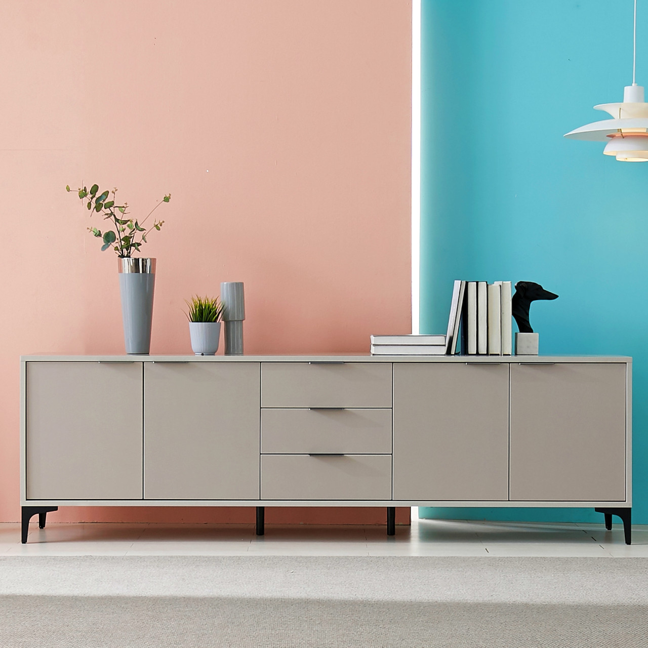 포니 높은 85인치 TV다이서랍장 사이드보드 거실 tv장 2100x400x646, 그레이