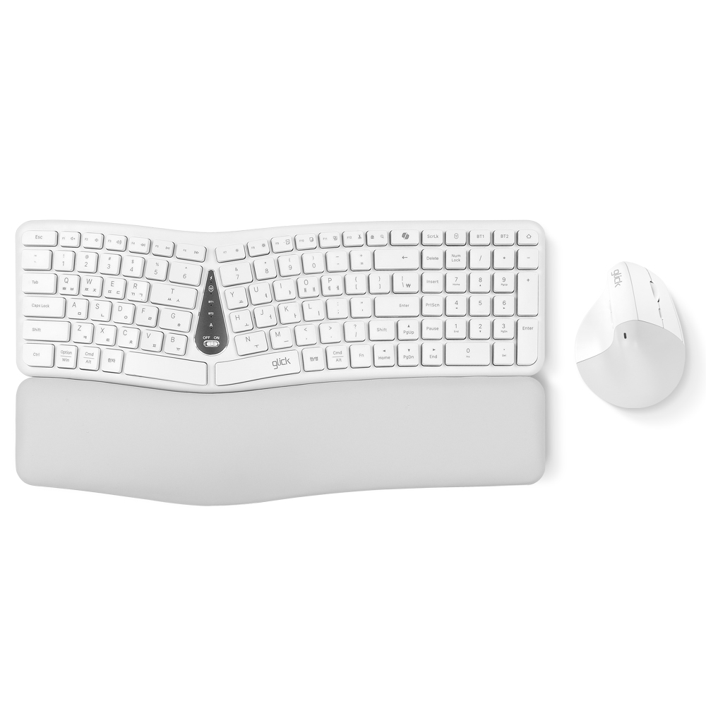 지클릭커 오피스프로 에르고M 무선 인체공학 키보드 버티컬 마우스 세트 EMK400 화이트