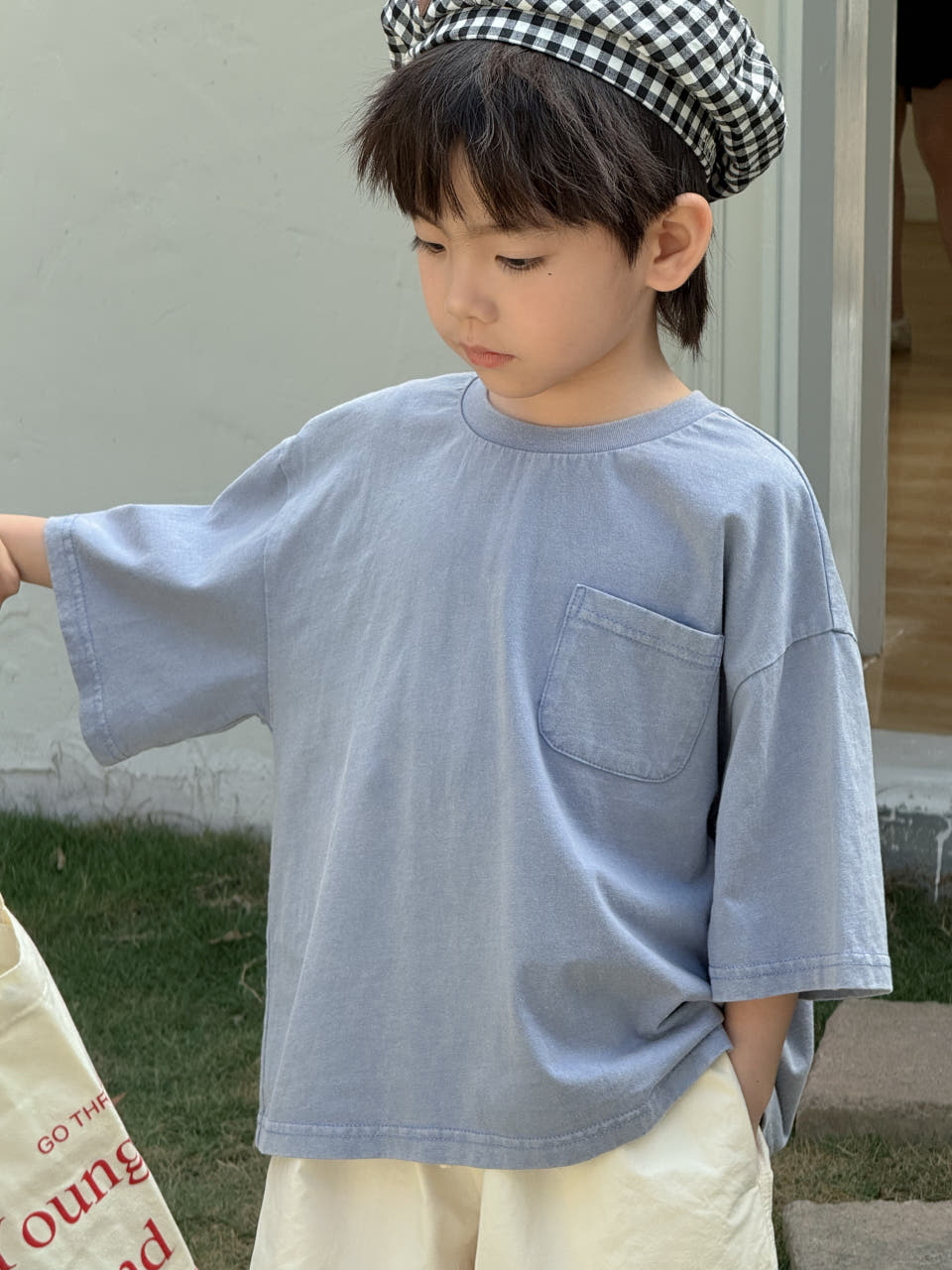Irene's Closet 미니포켓 피그먼트 워싱 5부소매 티셔츠 유아 주니어 봄 여름