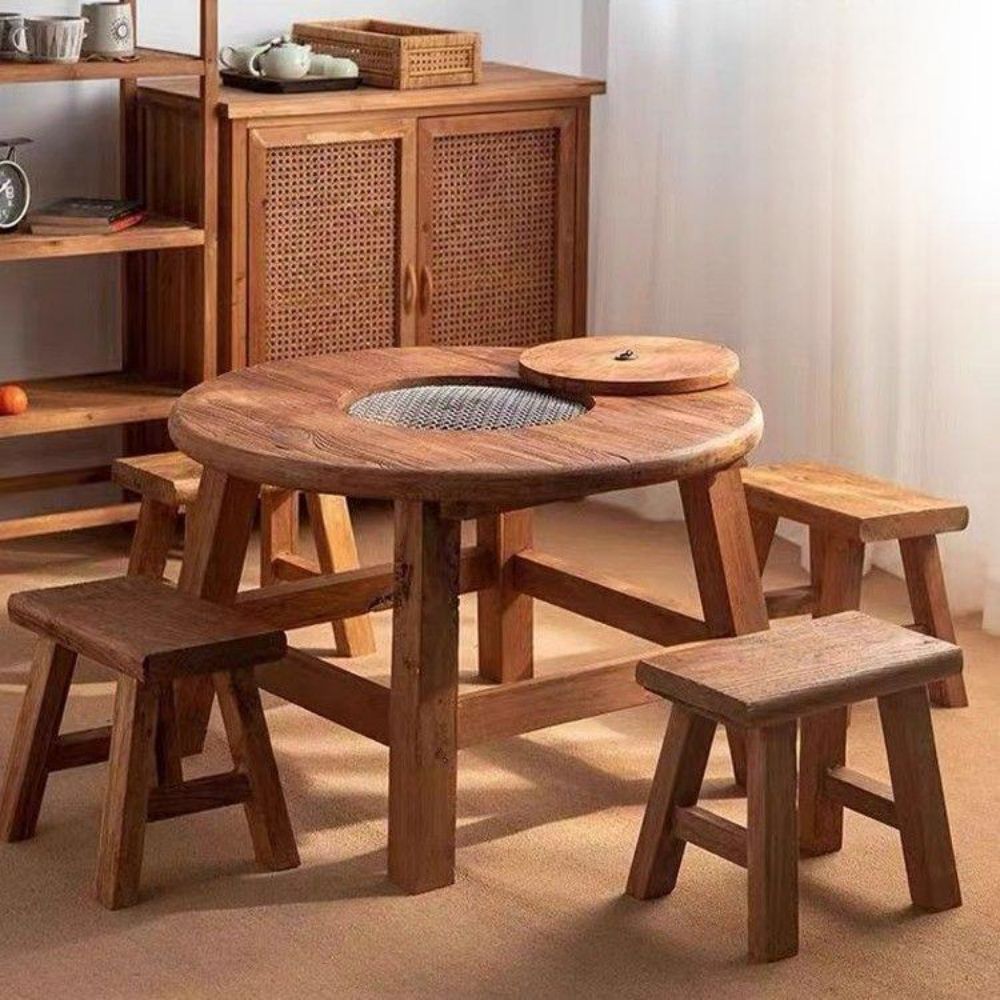 빈티지 티테이블 화로대 차탁자 일본식 낮은 테이블 철냄비 80x70cm