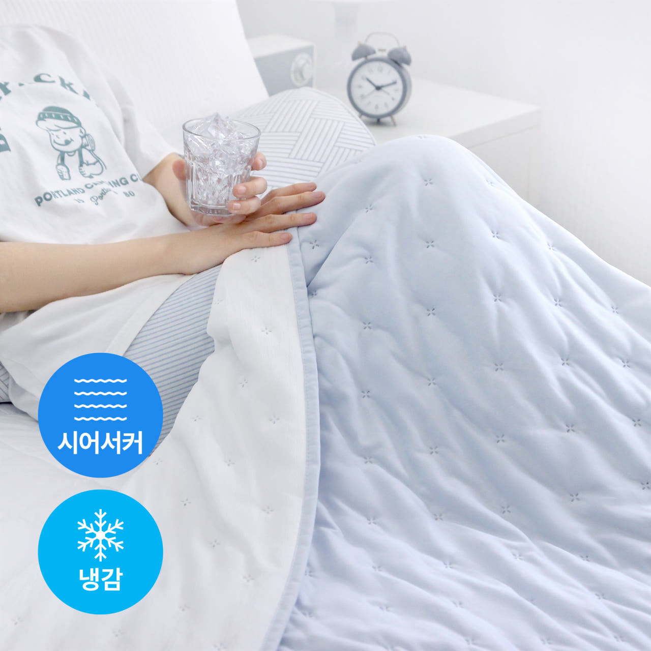 접촉냉감 코지엔 오코텍스 냉감 시어서커 양면이불 겸 스프레드 160x210 블루그레이, SS(슈퍼싱글) - 상품 이미지