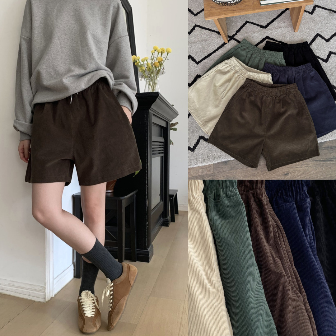 가을 여자 코듀로이 골덴 4부 5부 밴딩 반바지 버뮤다 - 상품 이미지
