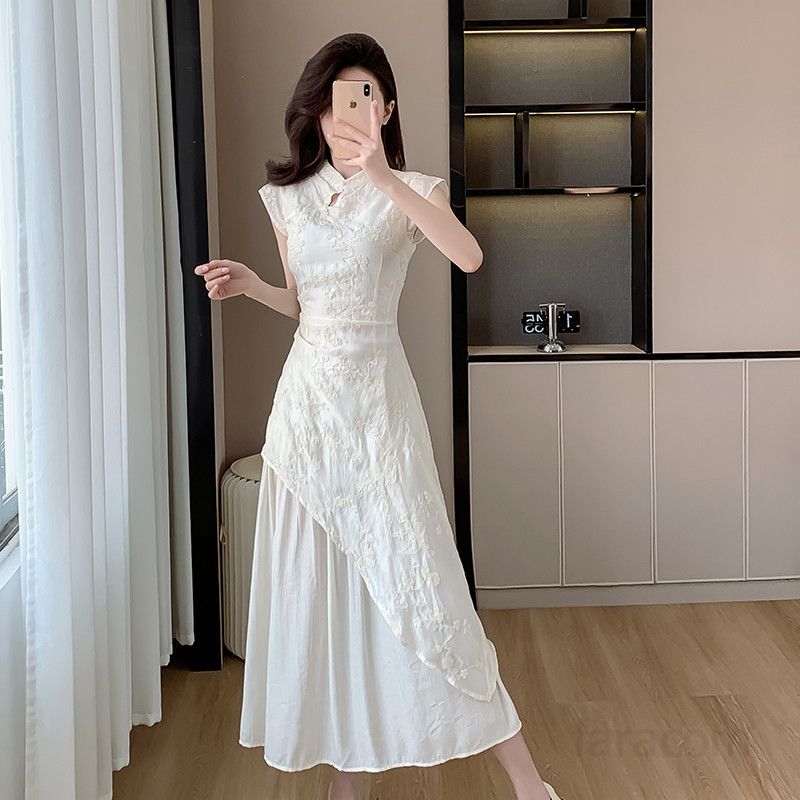 여름 문예 스타일 중국풍 롱원피스 여성 자수 포인트 시원한 착용감 데일리룩 바캉스룩 휴양지룩 추천 패션 - 상품 이미지