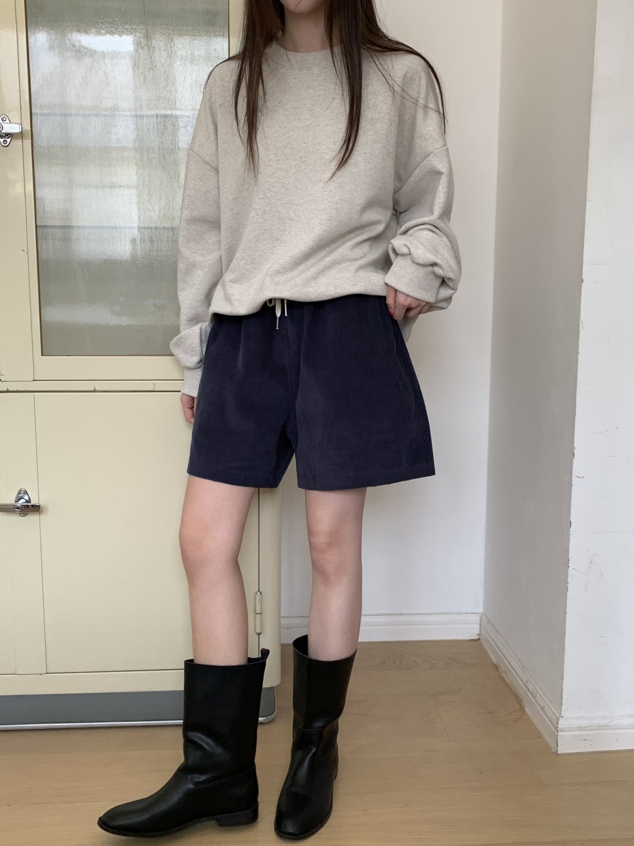 가을 여자 코듀로이 골덴 4부 5부 밴딩 반바지 버뮤다 - 상세 이미지 3