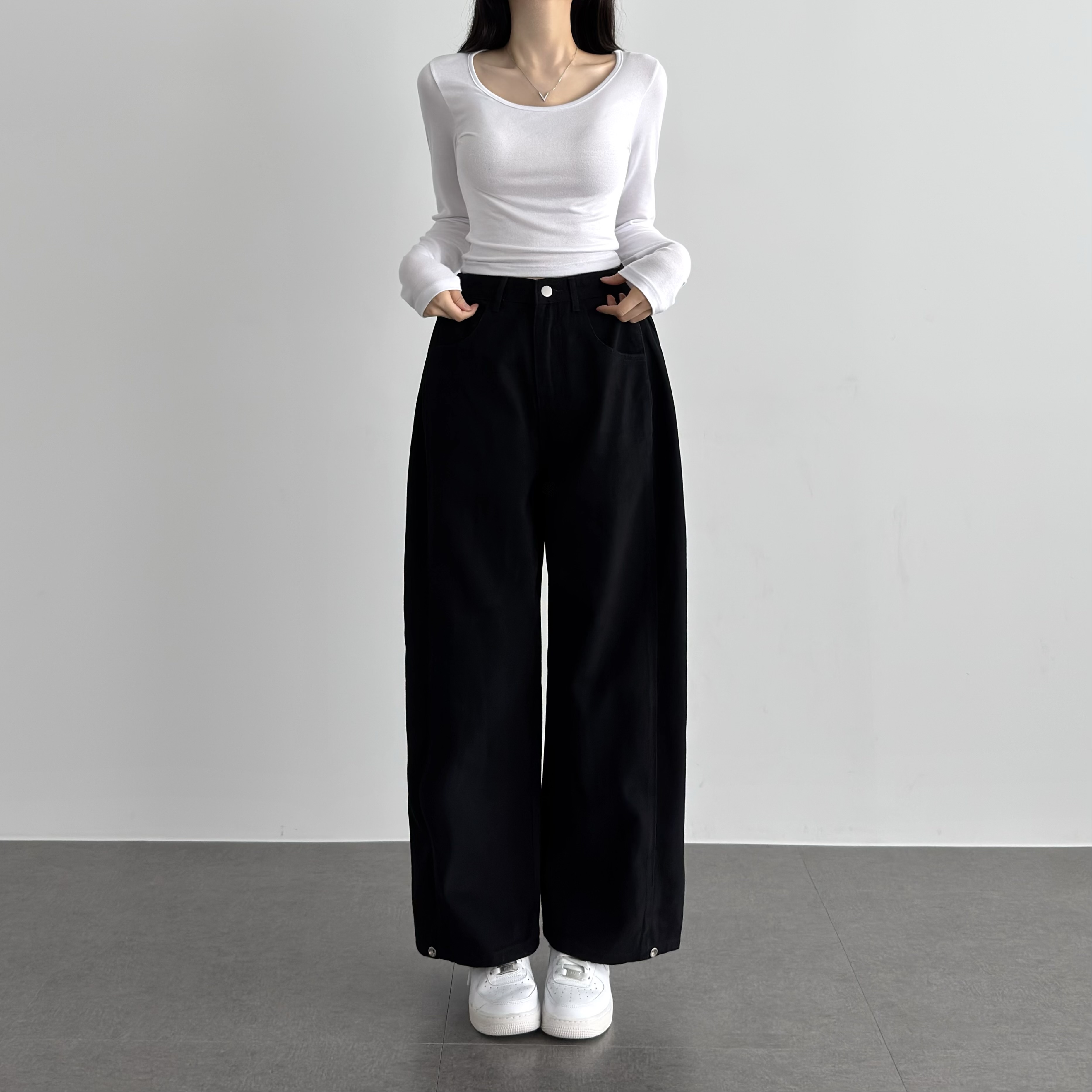 핀턱와이드팬츠 흰 흰색 바지 갈색 바지 - 상세 이미지 2