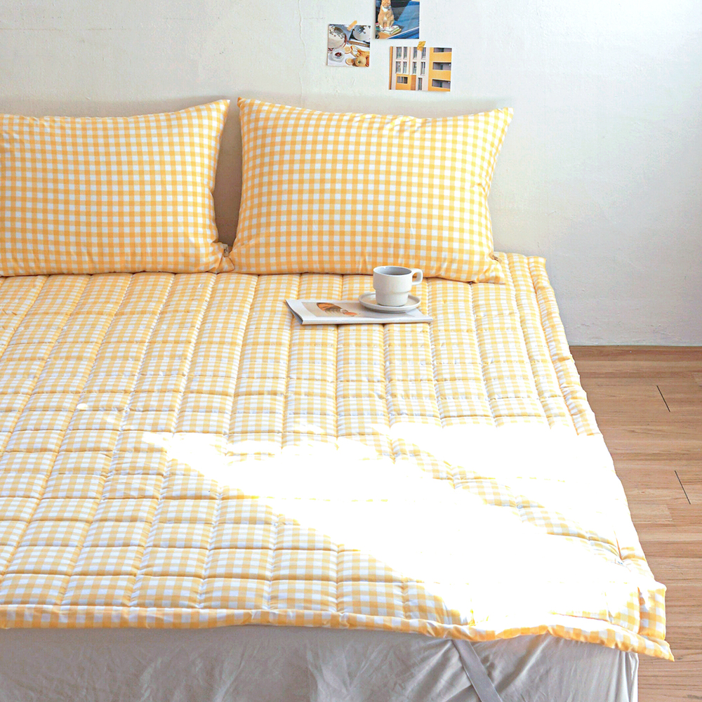 드림체크 먼지없는 사계절 고정밴딩 침대패드 샤인 옐로우, Q(퀸)