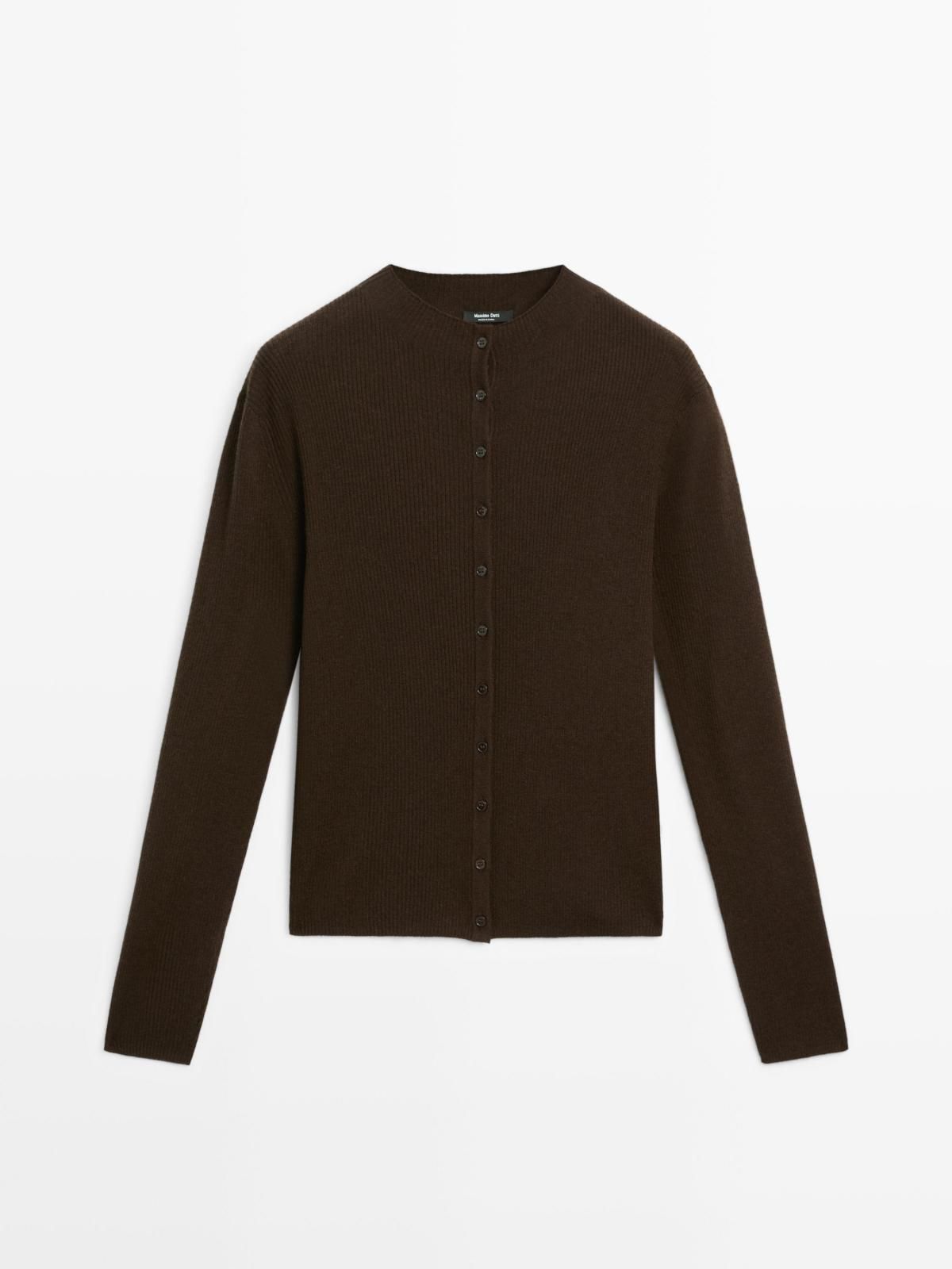 마시모두띠 리브드 울블렌드 하이넥 가디건 5672/583 BROWN - 메인 이미지