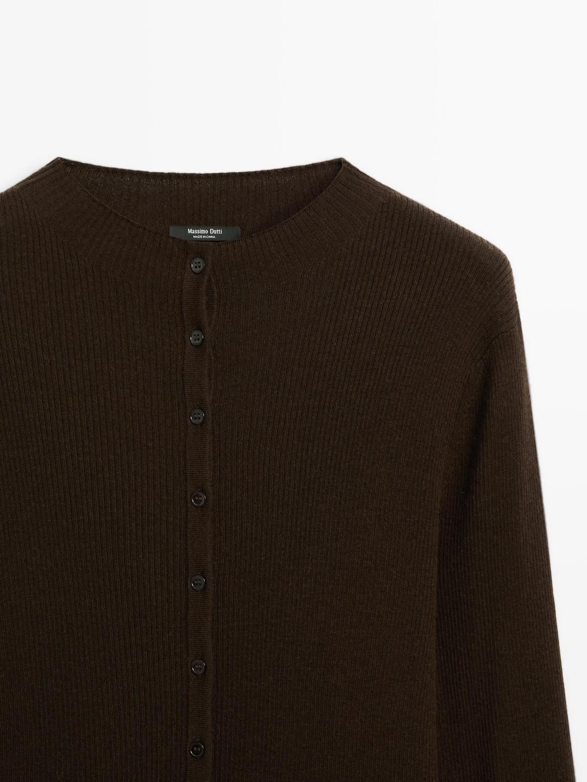 마시모두띠 리브드 울블렌드 하이넥 가디건 5672/583 BROWN - 상세 이미지 2