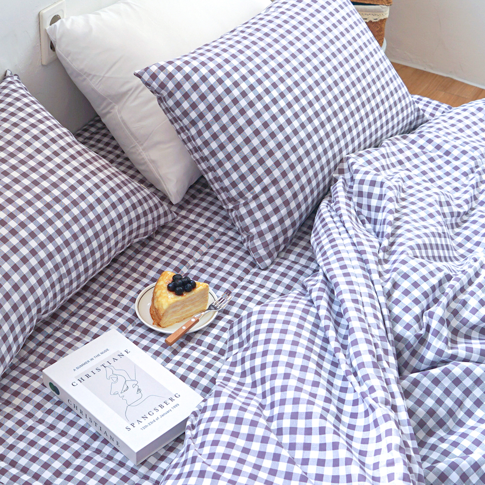 드림체크 먼지없는 사계절 옥수수솜 무봉제 차렵이불세트 그레이프 퍼플, SS패드세트(이불+베개커버+침대패드)