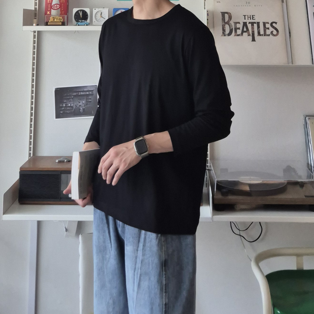 남자 긴팔티 빅사이즈 흰색 이너 레이어드 면 무지 20수 티셔츠 - 상세 이미지 2