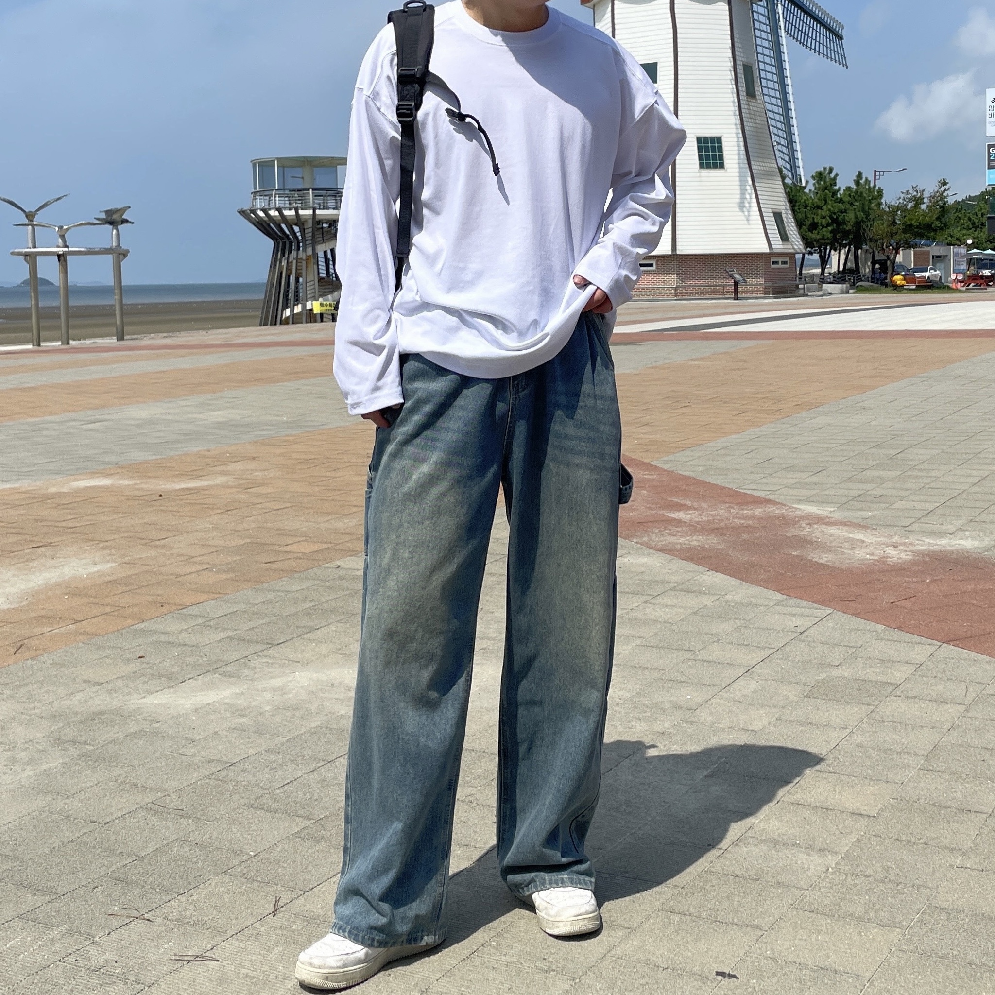 남자흰티 수피마티셔츠 무지티셔츠 남자오버핏긴팔 - 상세 이미지 2