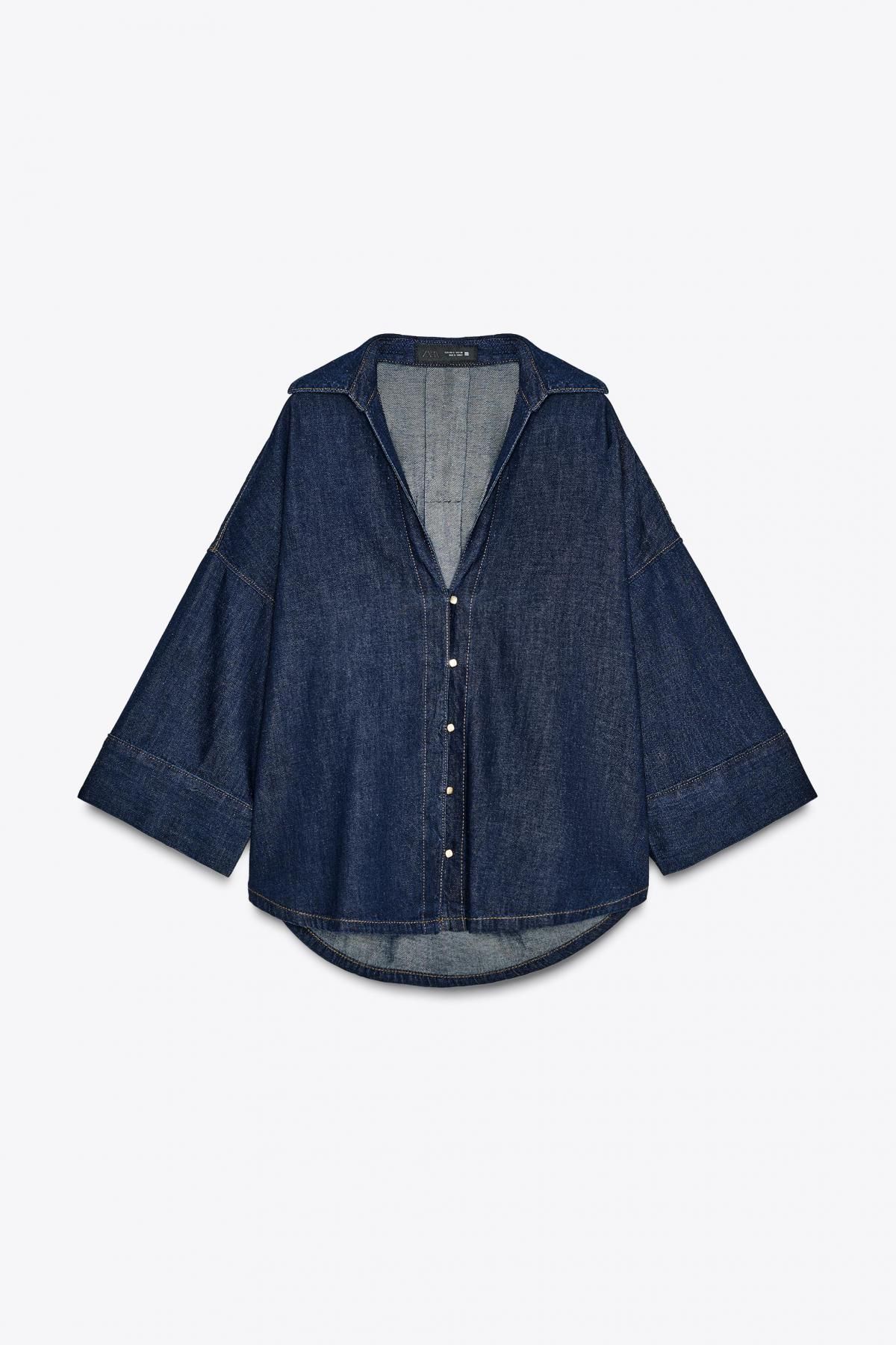 자라 오버핏 데님 테크니컬 버튼업 셔츠 3666/153 DARK INDIGO - 상품 이미지