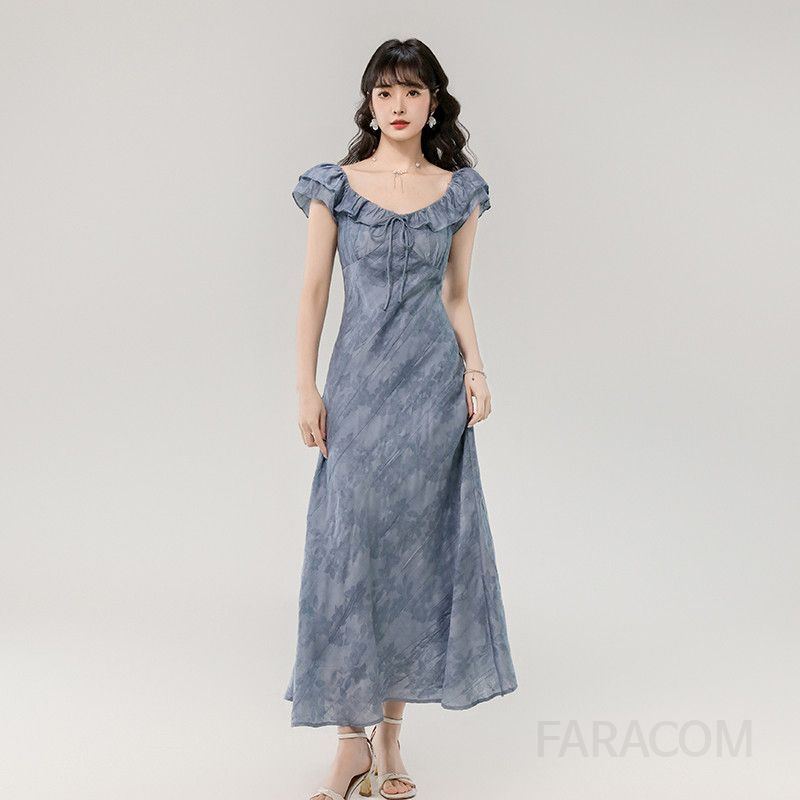 여성 여름 슬림핏 롱드레스 에이징 타이다이 자카드 디자인 시원한 착용감 바캉스룩 휴양지원피스 데일리룩 스타일 모던한 트렌디한 - 상세 이미지 5