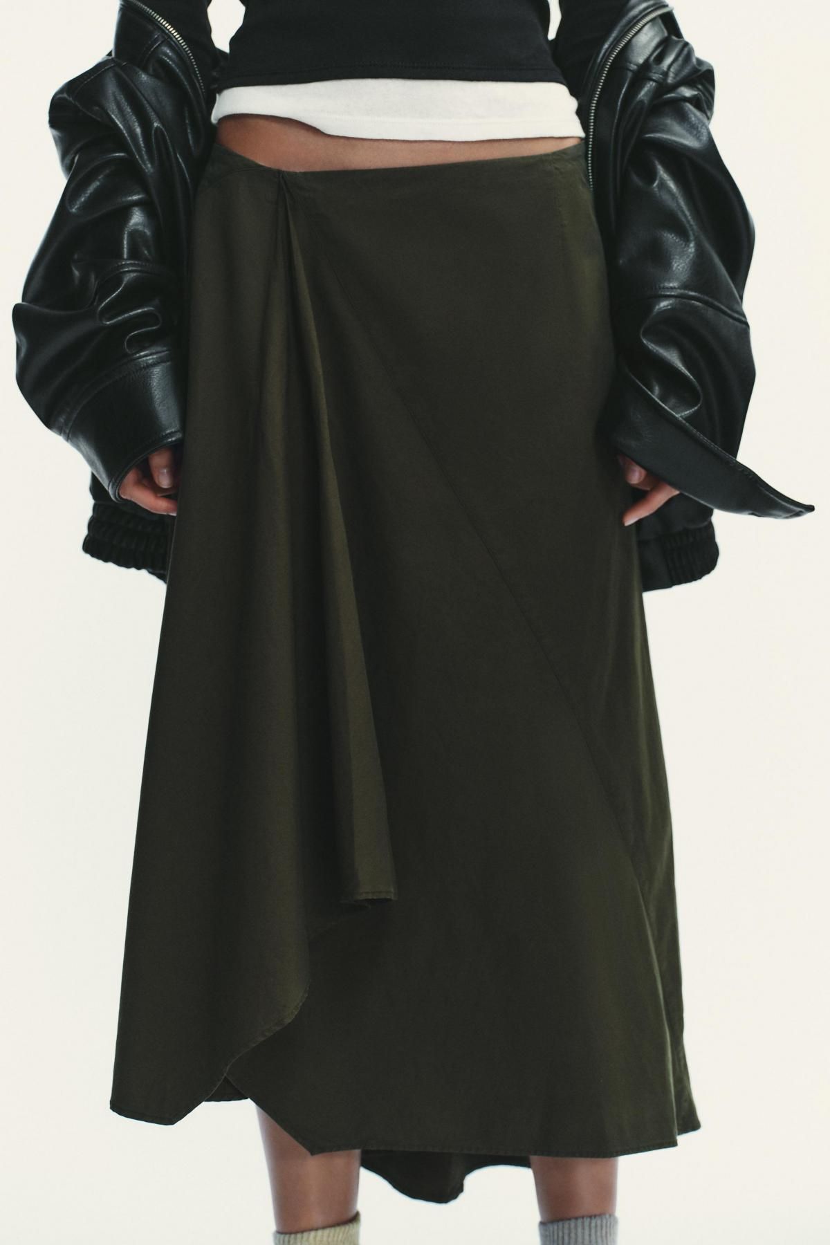 자라 비대칭 미디 스커트 6929/294 DARK KHAKI - 상세 이미지 3