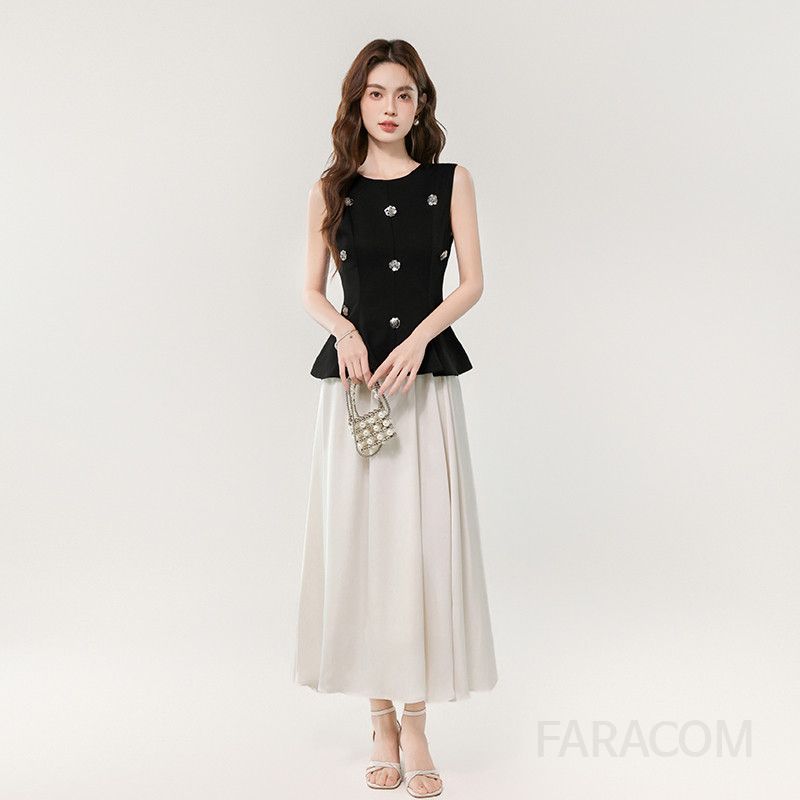 여성 슬림 롱 투피스 셋업 세트 셀프웨딩 하객룩 촬영용 파티 드레스 스커트 스타일 빈티지 모던한 디자인 시크한 여성정장셋업 - 상세 이미지 2