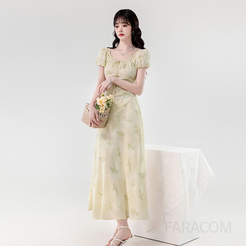 여성 여름 롱 드레스 프렌치 로맨틱 슬림 플로럴 민소매원피스 드로스트링 디자인 시원한 착용감 바캉스룩 휴양지 스타일 - 상세 이미지 3