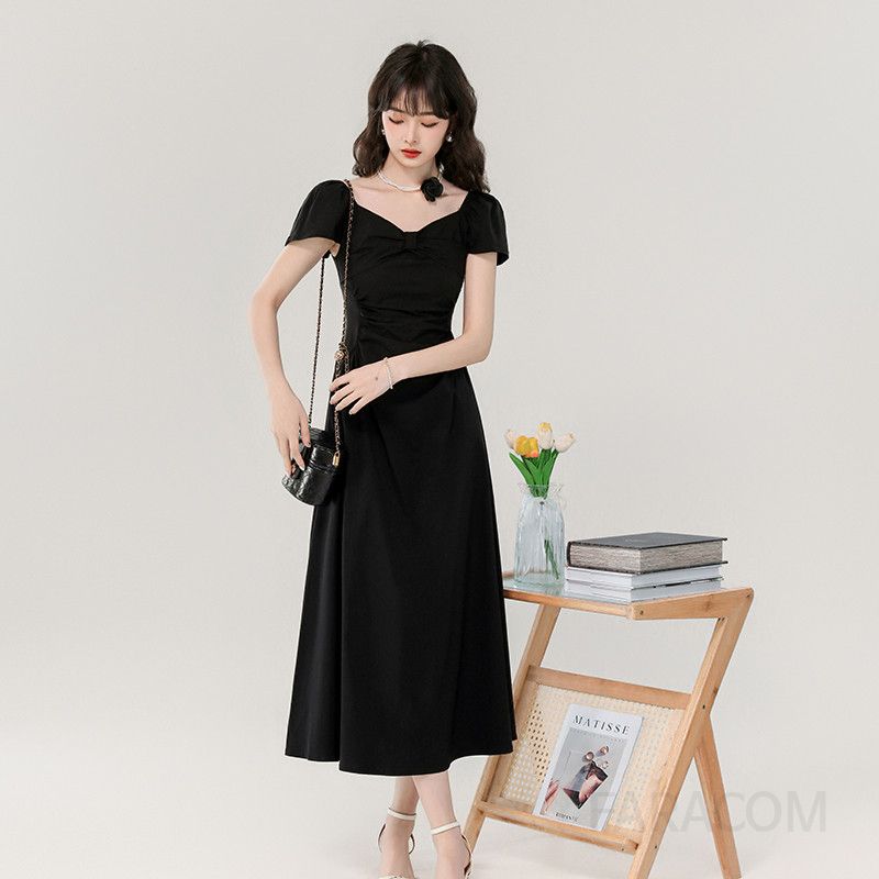 여성 여름 슬림 롱 드레스 V넥 리본 엘라스틱 허리 시원한 착용감 데일리룩 바캉스룩 활용 가능 스타일리시한 디자인 - 상세 이미지 4