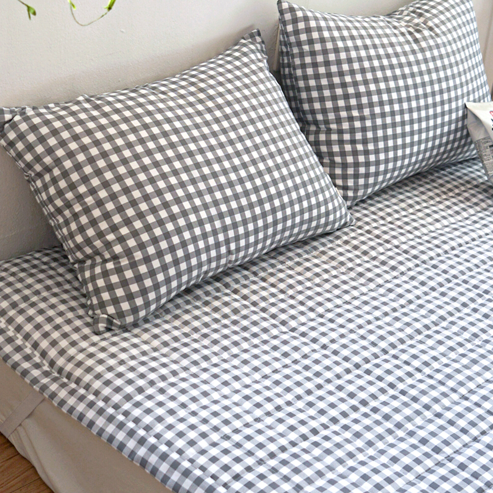 드림체크 먼지없는 사계절 옥수수솜 무봉제 차렵이불세트 모노 그레이, DK패드세트(이불+베개커버+침대패드)