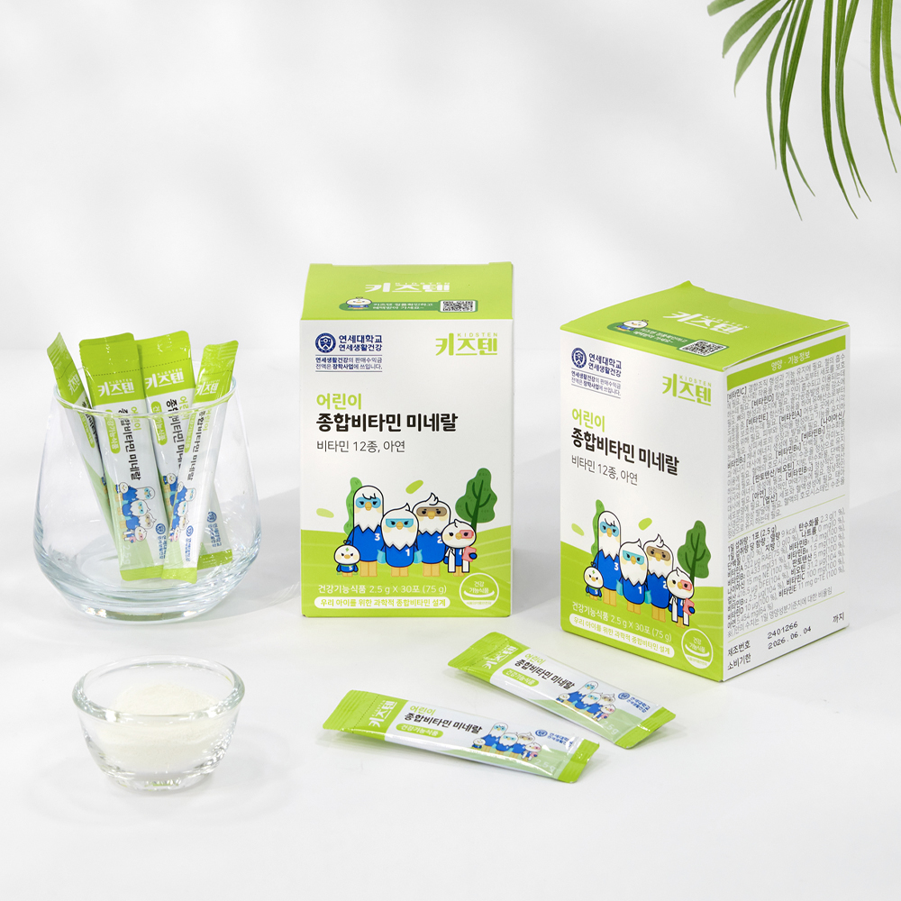 연세 키즈텐 어린이 유아 종합비타민 미네랄 초등학생 멀티비타민 아연 엽산 30포, 4개