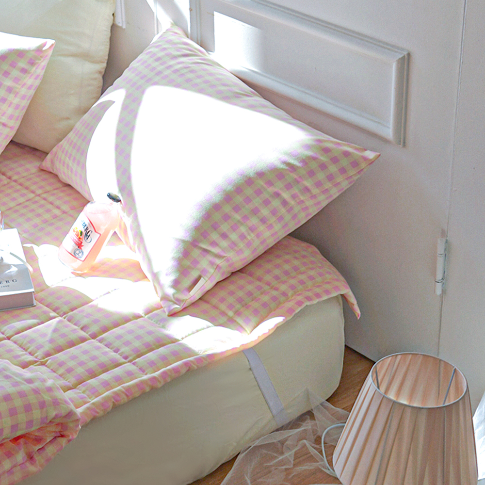 드림체크 먼지없는 사계절 고정밴딩 침대패드 핑크 레몬, SS(슈퍼싱글)