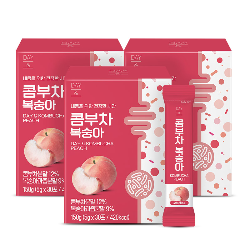 [3+1] 참앤들황토농원 데이앤 콤부차 복숭아맛 5g 복숭아 30개입, 30개입, 3개 - 상품 이미지