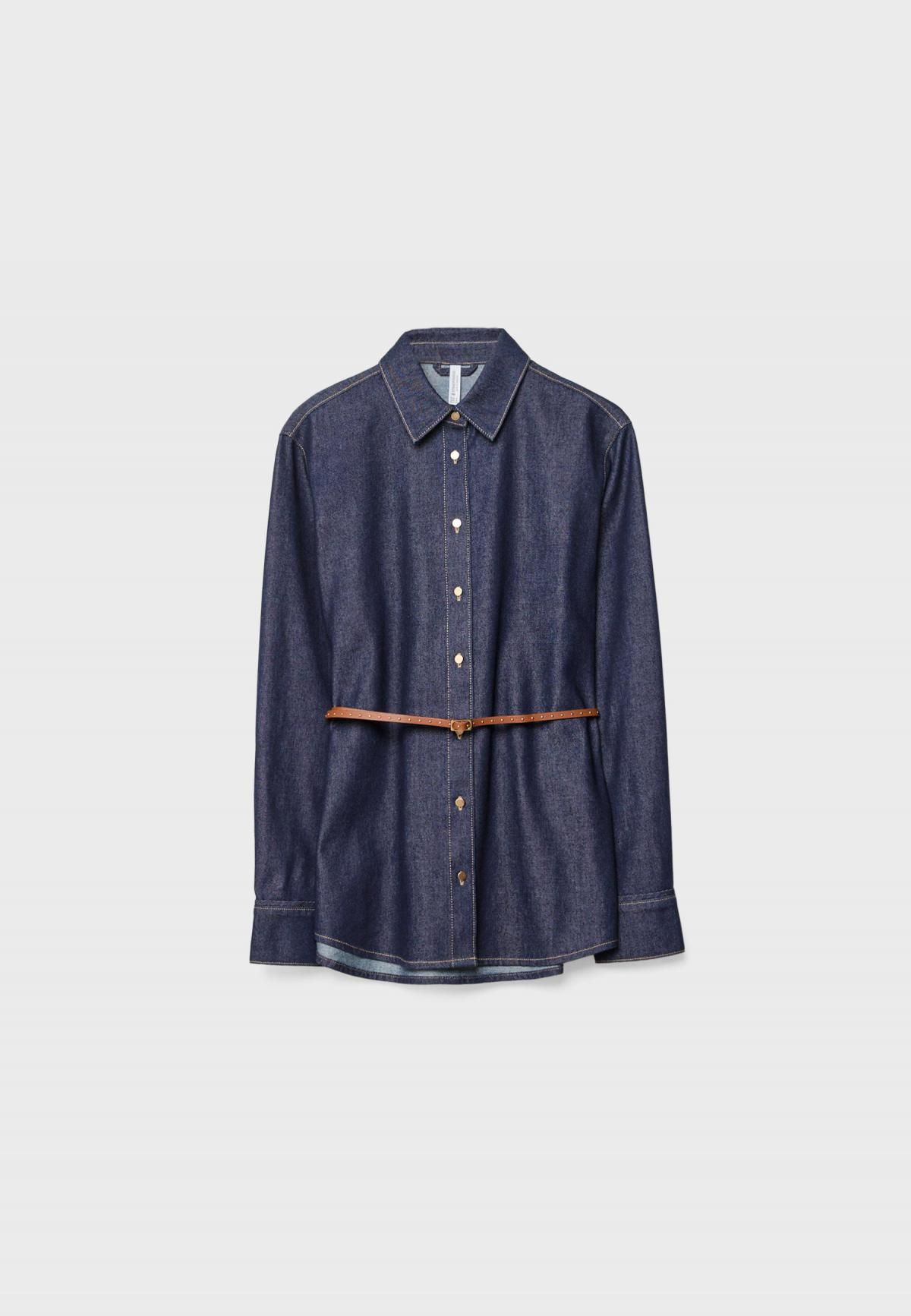 스트라디바리우스 테크니컬 벨트 긴팔 데님 셔츠 6015/712 OVERDYED BLUE DENIM - 상품 이미지