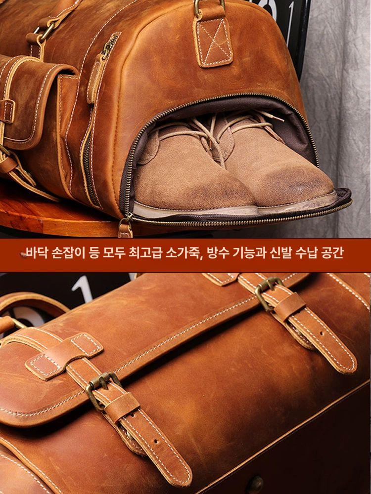 빈티지 보스턴 가방 토트백 유러피언 더플백 비즈니스 여행용가방 여행가방 보스턴백 광택가죽 블랙 52cm 대 - 상세 이미지 4